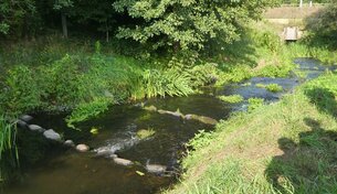 Station 1.1: Renaturierung des Klostermühlbachs nahe Malchow: Im Jahr 2003 errichtete Fischaufstiegsanlage