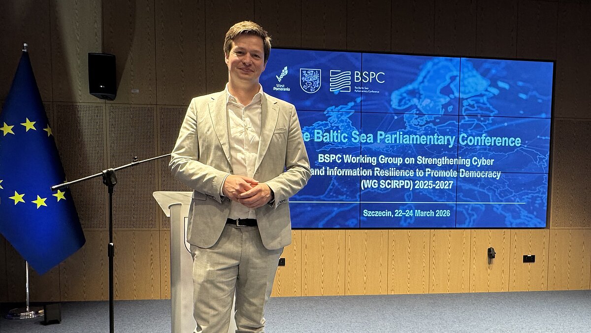 Philipp da Cunha, MdL bei der Sitzung der BSPC-Arbeitsgruppe in Stettin (Foto: Landtag M-V)